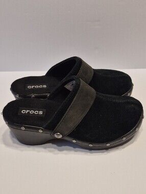 CROCS Women's Black Suede Studded Clogs